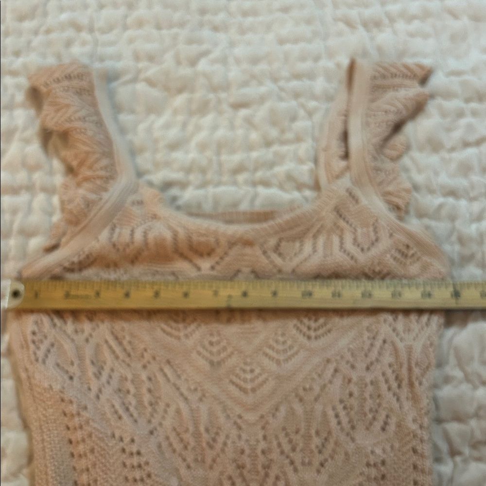 Freshman 1996 Peach Crochet Knit Ruffle Dress Sz Medium Cottagecore medium - Picture 6 of 9